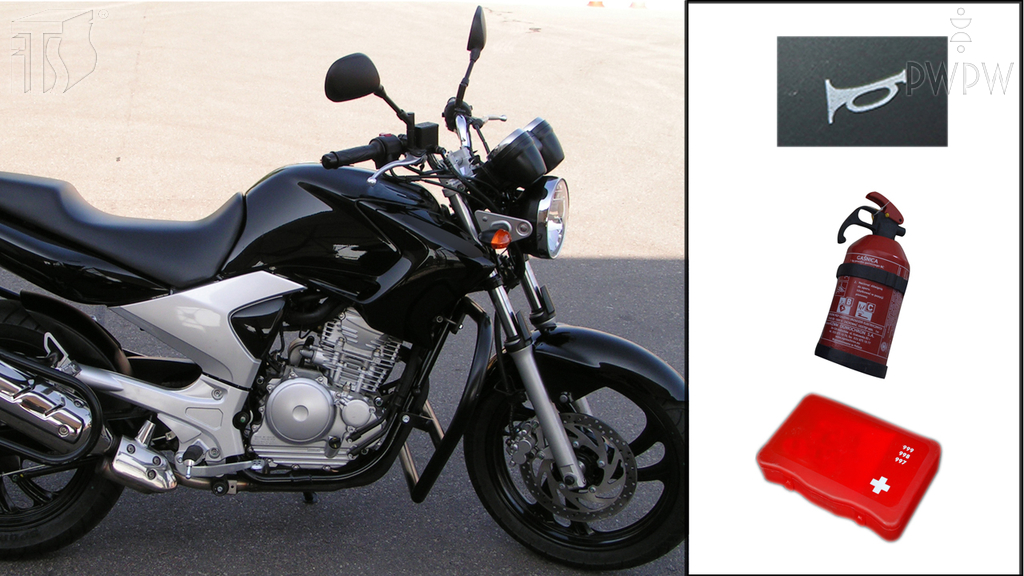 Materiał do pytania: Który z elementów jest obowiązkowym wyposażeniem motocykla?