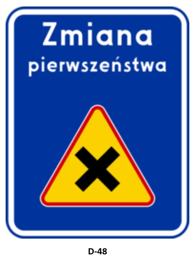 Materiał do pytania: Czy ten znak może decydować o obowiązku ustąpienia pierwszeństwa pojazdowi nadjeżdżającemu z lewej strony na skrzyżowaniu?